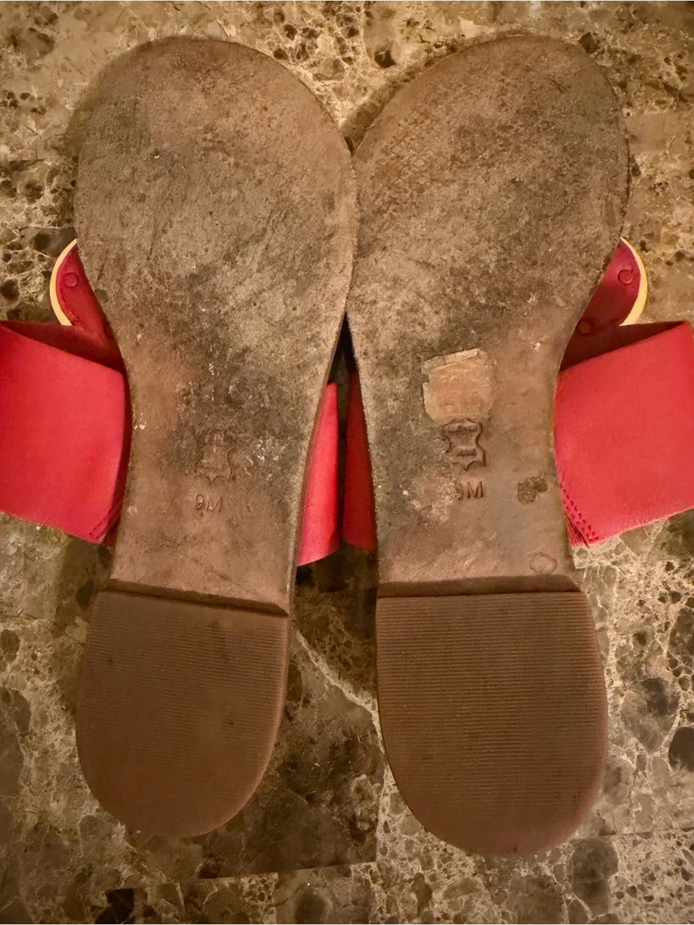 Tory Burch Red Leather Slide Sandals with Gold Medallions